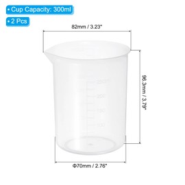 PATIKIL 300ml Measuring Cups, 2Pcs Polypropylene Beakers Graduated Measuring Pitcher Beaker with and Spout for Laboratory Experiments, Baking and Cooking, Transparent