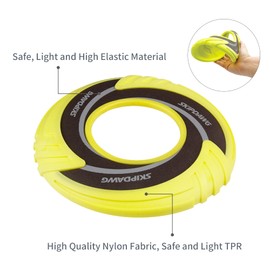 SKIPDAWG Interactive Dog Tug Toy, Flying Disc Dog Toy Light Weight TPR/Nylon Fabric Non-Toxic Material, Pet Training Toys/Outdoor Exercise Toys for Dogs, Diameter 9 Inches