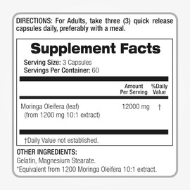 Organic Moringa Oleifera 12000mg Antioxidant 180Caps No Preservative/Gluten Free