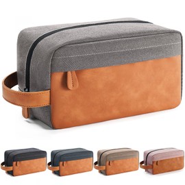 Lizzton Travel Toiletry Bag for Men - Large Capacity PU Leather Hanging Handle Dopp Kit Organizer for Shaving, Cosmetics, Gym, Camping, Business Trip, College Dorm & Bathroom Essentials, Grey