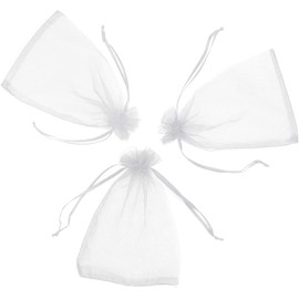 Pack of 50 Small Drawstring Gift Bags, 7 x 9 cm Organza Bags, Transparent Jewellery Bags, Fabric Bags