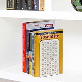 Acrimet Premium Sujetalibros de Metal Resistente (Color Blanco con Diseño Dorado) (Paquete de 1 par)