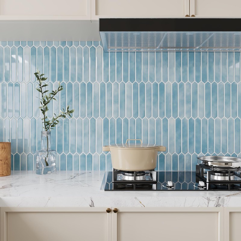 VEELIKE Blue Long Hexagon Peel and Stick Tile Backsplash 6