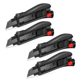 HAUTMEC 18mm Soft Grip Auto-Lock Utility Knife With Red Safety Switch, Sturdy Cutter with Ultra Sharp Black Snap-off Blade HT0081-4PC