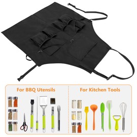 HODRANT BBQ Grilling Apron, Cooking Aprons for Men with Pockets & Slit Hem, Kitchen Apron with Adjustable Neck & Waist Straps for Men & Women, Cooking Aprons for Chef, Painter, Carpenter (Apron Only)