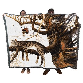 Pure Country Weavers Too Pooped to Participate Blanket by Charles Wysocki - Gift for Cat Lovers - Tapestry Throw Woven from Cotton - Made in The USA (72x54)