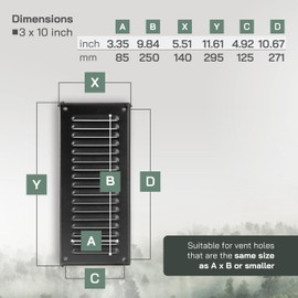 Vent Systems - 3 x 10 Inch (Inner) Black Metal Rectangular Soffit Air Vent Grille Cover, Register Vent Deflector Louver Built-in Mesh HVAC for Bathroom Home Office Kitchen 5" x 12" (Outer)