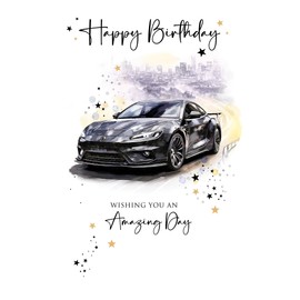 Cherry Orchard Car Happy Birthday Card, Mens Birthday Cards, Sports Car design from, Complete with Envelope