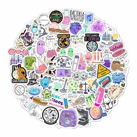 BulbaCraft 100Pcs Microbiology Stickers for Water Bottle and Laptop - Microbiology Party Favors & Decorations, Waterproof Vinyl Decals, Science and Microbe Stickers, Gifts for Women & Men