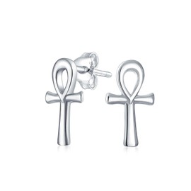Minimalistische Zartes Religiöses Symbol Des Lebens Ägyptisches Ankh Kreuz Ohrstecker-Ohrringe Für Frauen Für Männer Poliert .925 Sterlingsilber