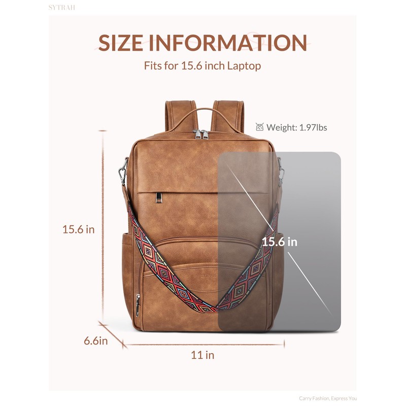 SYTRAH Leather Laptop Backpack, 15.6 Inch Business Computer Bag, Designer