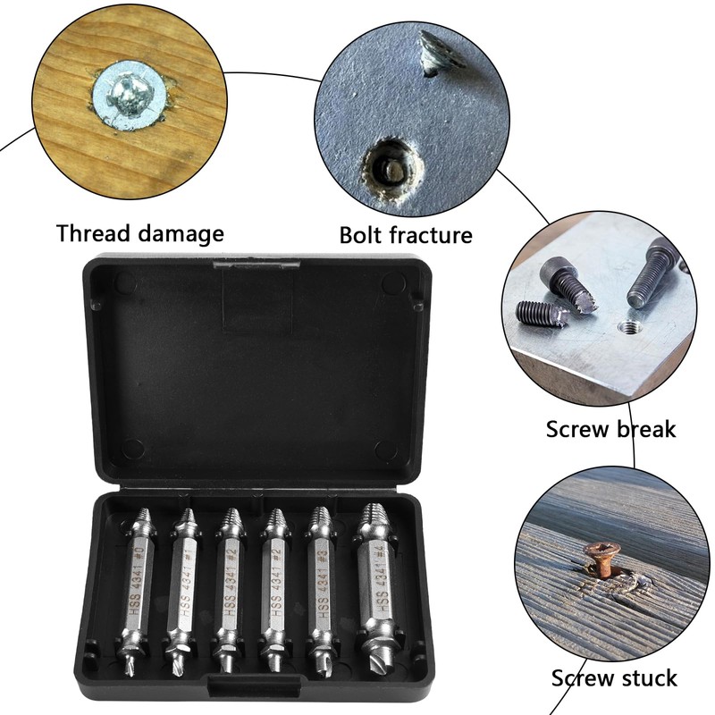 6PCS Damaged Screw Extractor Set, Screw Extractor Set Broken Screw