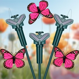 Tujoe 6 Pcs Butterfly Garden Stakes Decorative, Solar Moving Fluttering Butterfly Outdoor Waterproof Flying Butterflies Decor for Yard Pathway Garden Landscape Ornament, Battery Also Powered (Pink)