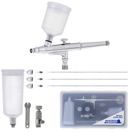Master Airbrush G244 Pro Dual-Action Gravity Feed Airbrush Set with 3 Nozzle Sets (0.2, 0.3, 0.5mm) & Two Cups (3/4, 1.5 oz) for Tanning & Hobby - Air Brush Gun for Painting, Aerografo Body Art & Cake