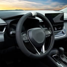 15 inch Tri-Color Stripes Sport Steering Wheel Cover for Toyota, Premium Leather Car Steering Wheel Cover with Tri-Color Logo, Non-Slip, Breathable, Car Interior Accessories for Toyota