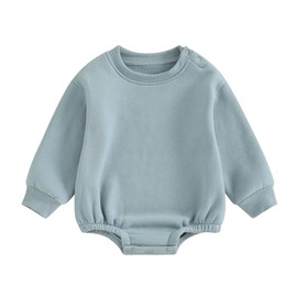 Baby Boy Girl Fleece Sweatshirt Romper Solid Color Long Sleeve Sweater Bubble Onesie Warm Fall Winter Clothes (Blue, 12-18 Months)