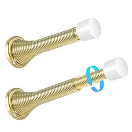HOMOTEK 10 Pack Telescoping Spring Door Stoppers, Extended from 3-1/8 to 4-1/4 inches Wall Mount Extra Long Door Stops- Flexible Spring Doorstops Wall Protector (Bright Brass)