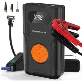 PowerLine Car Battery Jump Starter with Air Compressor - 4-in-1 Pump & Jump 1200A Car Battery Jumper with Tire Inflator, 3 USB Charging Ports & LED Light - Up to 5.2L Gas & 3.5L Diesel Trucks, 120 PSI