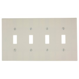 Leviton 80512-T 4-Gang Toggle Light Switch Wall Plate, Midway Size, Light Almond