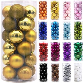 Emopeak 24Pcs Mini Christmas Balls Ornaments, Small Shatterproof Christmas Baubles for Xmas Christmas Tree, Hanging Ball for Holiday Wedding Party Decoration (Gold, 1.2"-3.1CM)