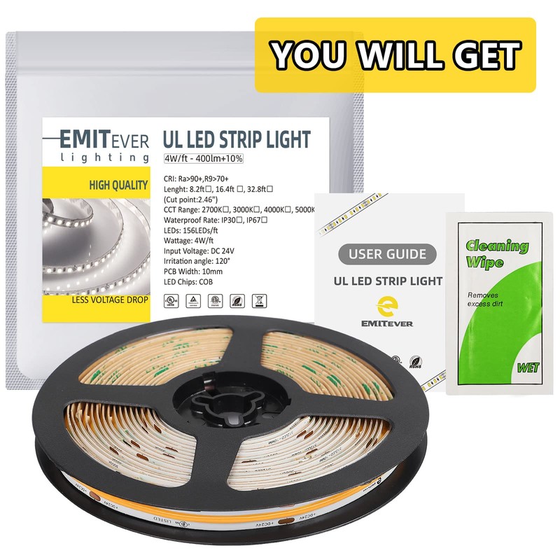 EMITEVER COB LED Strip Lights Warm White, 2700K Tape Light