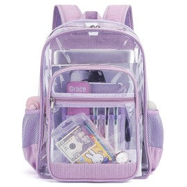 Esfoxes Corduroy Clear Backpack for Girls Women, Heavy Duty Transparent School Backpack PVC See Through College Bookbag (Purple)
