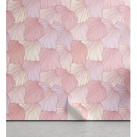 Ambesonne Abstract Boho Peel & Stick Wallpaper for Home, Simple Design Modern Overlapping Floral Petals Look Shapes Print, Self-Adhesive Living Room Kitchen Accent, 13" x 100", Pastel Purple Pale Pink
