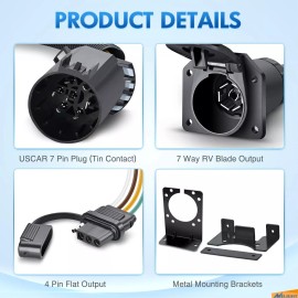 Nilight Dual Output Vehicle Side 7 Way RV Blade and 4 Way Flat Wiring Harness