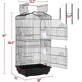 Large Open Top Canary Parakeet Cockatiel Lovebird Finch Bird Cage - 18" Length x 14" Depth x 35" Height