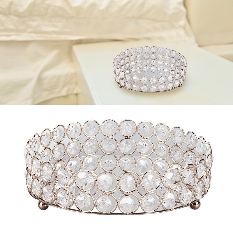 Crystal Cosmetic Makeup Tray 8in Round Display Tray Mirrored Metal