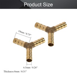 Othmro 8mm ID Brass Barb Splicer Fitting,Y-Shaped 3 Ways,Barb Hose Fitting Air Gas Water Fuel,Barbed Tee Connector,Gold Tone 5 pcs