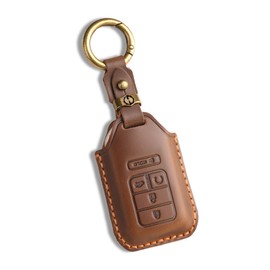 Leather Key Fob Cover with Keychain Compatible with 2016-2022 Honda Accord Civic CRV Pilot Ridgeline Passport (BROWN)