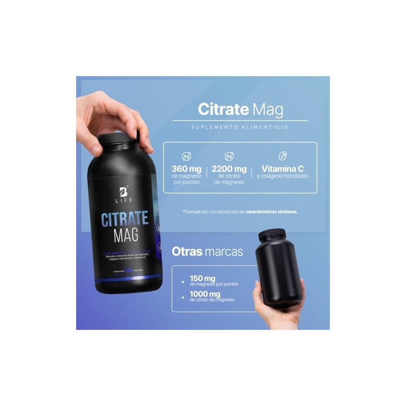 B Life Citrato de Magnesio 500 cápsulas con Vitamina C