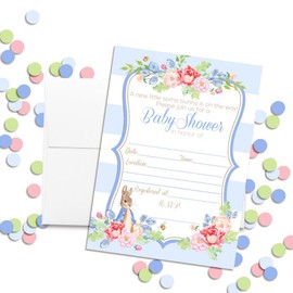 Amanda Creation Little Rabbit Boy Baby Shower Fill In Style Invitations. Set of 20 including envelopes