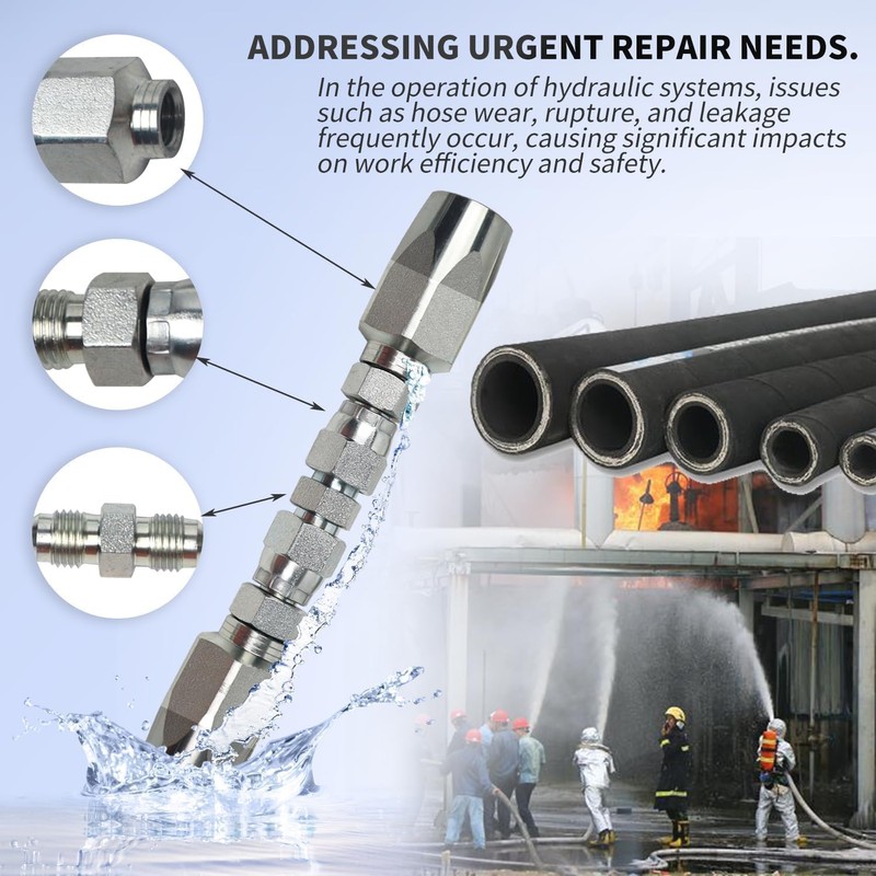 5PCS Hydraulic Hose Field Repair Kit,1/4" *2 1/2" 3/8" *
