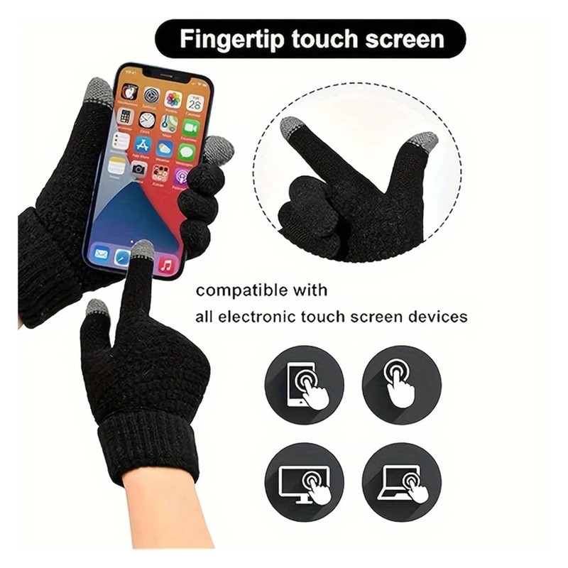 Touchscreen Winter Knit Gloves - Warm Full Finger Gloves for