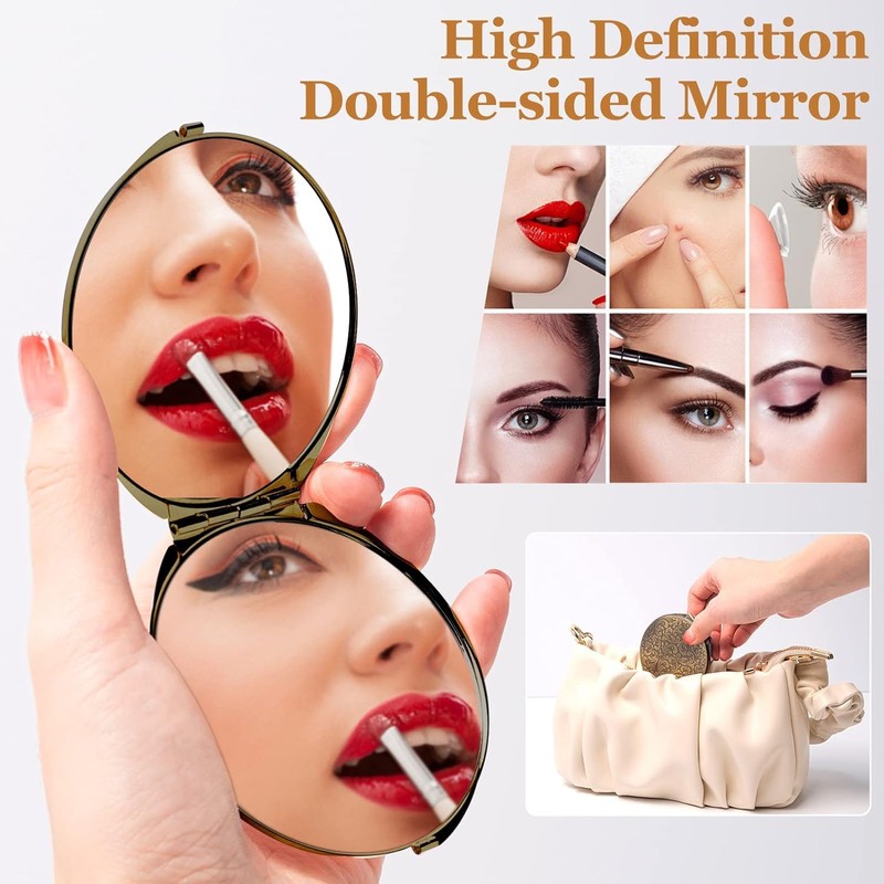 ANZHUO Retro metal compact travel mirror 1x/2x magnification compact portable