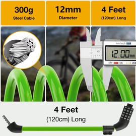 E Scooter Lock，Bike Lock 5-Digit Combination Lock 4 Feet Bike Locks Cable Heavy Duty Anti Theft Cable Locks with Mounting Bracket for Xiaomi M365/Max/GXL/Ninebot/Segway Scooter/Moto/Bicycle