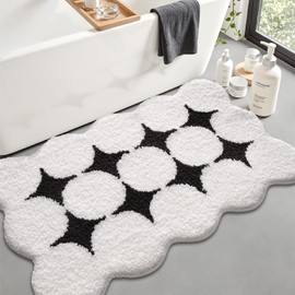 LUMI Bathroom Rugs Non Slip with Rubber Backing, Ultra Soft Bath Mat Absorbent, Machine Washable Modern Bath Rug Quick Dry for Shower Floor, Bathtub, Sink, 24x36, Black White Star