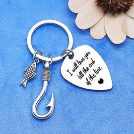 Couple Keychain Fisherman Fishing Lures Jewelry Lovers Keyring Husband Gift From Wife Valentines for Boyfriend Anniversary Wedding Him Her Love You Till the End of Line