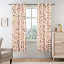 DriftAway Lauren Colorful Watercolor Tree Pattern Energy Saving Thermal Insulated Blackout Lined Grommet Window Curtain 2 Panels for Living Room Bedroom 52 Inch by 63 Inch Blush