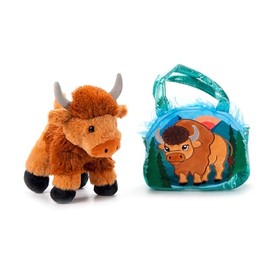 The Petting Zoo Bison Stuffed Animal Plushie and Purse Set, Gifts for Kids, Wildlife Animal Toy, Brown Bison Plush Toy and Purse Pet Carrier