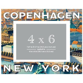 R and R Imports Copenhagen New York Souvenir Wooden Photo Frame Matted 4 x 6 Inch - Full Color Destination Design Keepsake 2-Pack