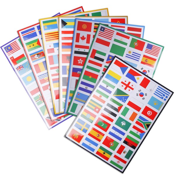 7 Kleine A4 Länder Flaggen Aufkleber, 224 Stück Länderfahnen Flaggen