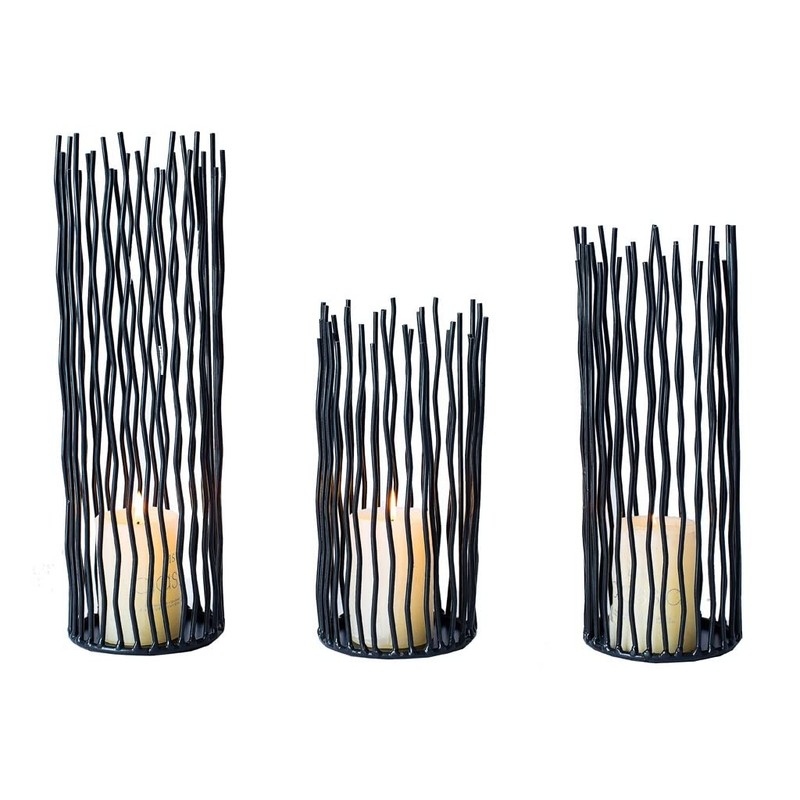 Black Metal Wire Willow Pillar Candleholder Set, Creative Hollow Geometric