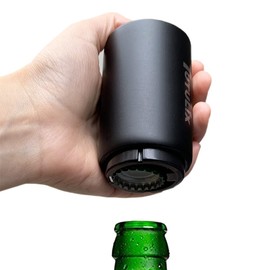 Destapador de cerveza, abridor de botellas automático de acero inoxidable negro con imán para las corcholatas, ideal en hogar, bar o restaurante con diseño vanguardista y calidad premium