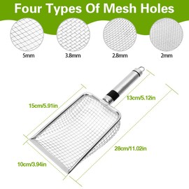 Set of 4 Stainless Steel Garden Sieve, Compost Sieve with Handle, Garden Sieve, Sand Sieve, Throw-Through Sieve, Ground Sieve (2/2.8/3.8/5 mm Mesh) Sieve Inserts for Soil, Compost, Sand, Gravel and