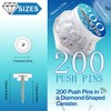 200 Pcs Clear Push Pins Tacks Count in Diamond-Shaped Can