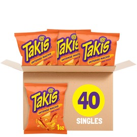 Takis Intense Nacho 40 pc / 1 oz Multipack - Cheddar Cheese Flavored Non-Spicy Rolled Tortilla Chips - Individual Bags, Perfect for Tailgates, Parties, Lunchboxes or Lunches
