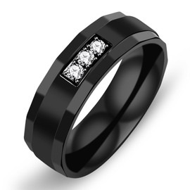 Uloveido Titanium Stainless Steel Ring Black Brick Pattern Wedding Band Comfort Fit Couple Rings for Men and Women, Metal, Cubic Zirconia